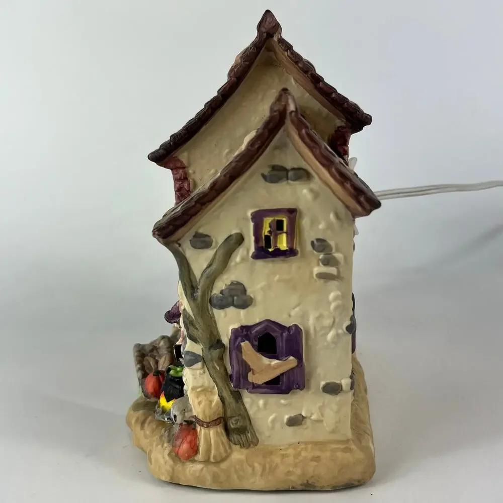 Halloween Village Lighted Laboratory Witches Brew Mummy Haunted House Ceramic